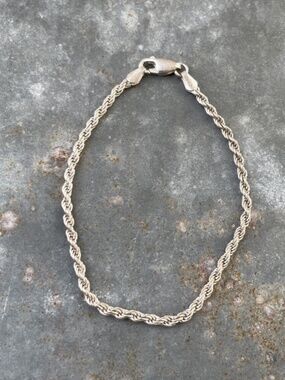 925 Sterling Silver 7" braided Rope Chain Bracelet 2mm